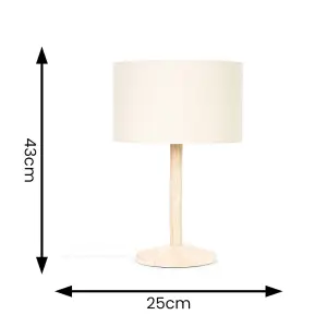 ValueLights Triston Single Stem Natural Light Wood Table Lamp with Beige Drum Shade