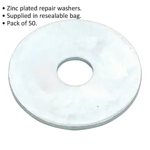 50 PACK - Zinc Plated Repair Washer - M10 x 38mm - Metric - Metal Spacer