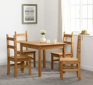 Corona Dining Set with 4 Chairs Distressed Waxed Pine