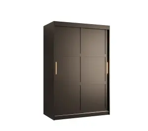 Ramiro I Contemporary 2 Sliding Door Wardrobe 5 Shelves 2 Rails Black Matt (H)2000mm (W)1200mm (D)620mm