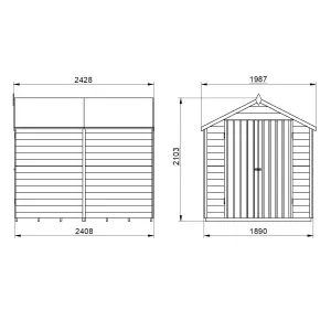 Forest Garden Overlap 8x6 ft Apex Wooden 2 door Shed with floor (Base included) - Assembly service included