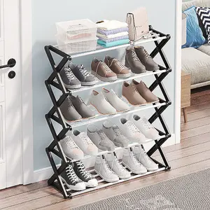 Black 5-Tier Foldable Narrow Space Saving Metal Shoe Rack Shoe Storage for 15 Pairs Shoe Organiser