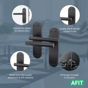 AFIT Matt Black Door Handle Latch Set - 6 Pairs of Internal T-Bar Handles with Hinges (76mm) & Latches (64mm) - Olvera Range