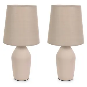 ValueLights Arlo Set of 2 - Grey Ceramic Base Table Lamp with Tapered Shade - LED Bulbs Included