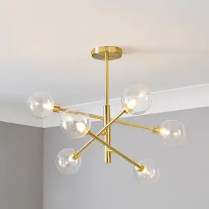 Litecraft Supa Brass 6 Arm Stick Semi-Flush Ceiling Light