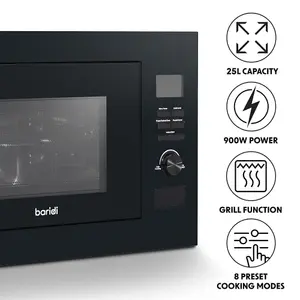 900W Integrated Microwave Oven with Grill - 25L Built-In Black Kitchen Appliance