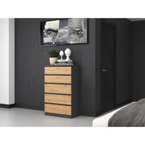 Tonya 5 Drawer 70cm Chest of Drawers Anthracite/Artisan Oak