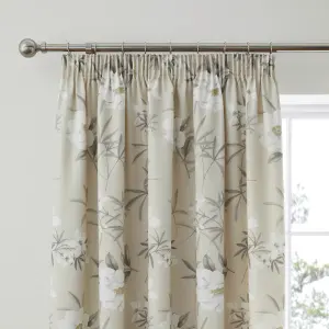 Eve 100% Cotton Floral Pair of Pencil Pleat Curtains With Tie-Backs