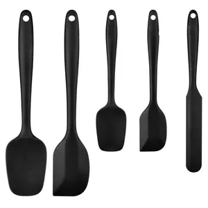 Food Grade Silicone Spatulas Spoons Set Kitchen Utensils For Baking, Cooking, And Mixing High Heat Resistant Rubber Spatula, Non Stick Dishwasher Safe BPA-Free Multicolor Black