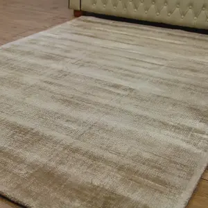 Beige Handmade , Luxurious , Modern , Plain Easy to Clean Viscose Rug for Living Room, Bedroom - 120cm X 170cm