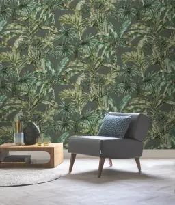 Rasch Florentine Tropical Palms Grey and Fresh Green Wallpaper