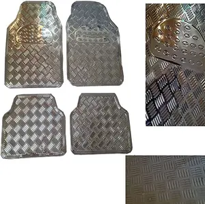 4pc Heavy Duty Silver Alloy Checker Plate Mat Aluminium Effect Car Mats Set Van