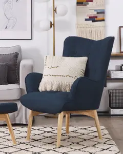 Wingback Chair VEJLE with Footstool Fabric Dark Blue