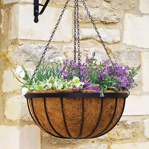 Smart Garden 40cm 16 Inch Metal Saxon Metal Hanging Basket Black Planter Liner