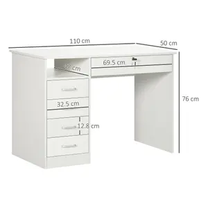 HOMCOM Computer Desk Writing Desk with Five Drawers for Home Office White