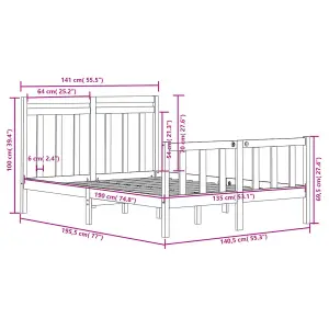 Berkfield Bed Frame Solid Wood 135x190 cm 4FT6 Double