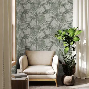 Sublime Patterned Green Jungle Embossed Wallpaper