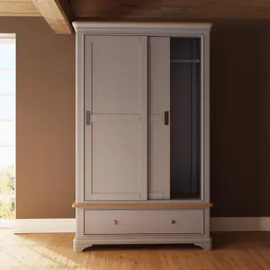 2 Door 1 Drawer Sliding 1.2M Combination Wardrobe Grey Painted Oak