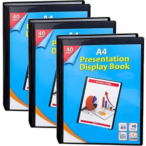 KAV A4 Display Presentation Book - 40 Pockets, 80 Views - Acid Free Copy Safe Durable PP Material Polly Pocket Folder Pack of 3