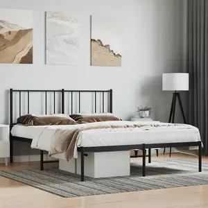 Berkfield Metal Bed Frame with Headboard Black 140x190 cm