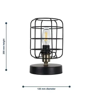 First Choice Lighting Cage Black and Antique Brass Industrial Style Table Lamp