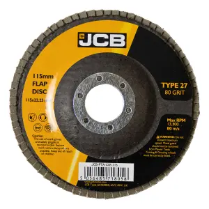 JCB Metal 80 Grit Flap Discs 115mm (4 1/2'') x 22.23mm, 10 Pack  JCB-FDC115-80-10PK