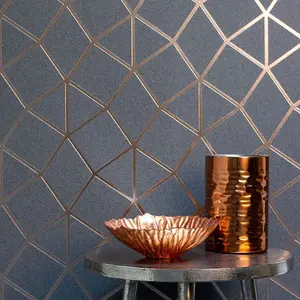 Platinum Geo Trellis Texture Wallpaper Charcoal Grey / Copper Fine Decor FD42490