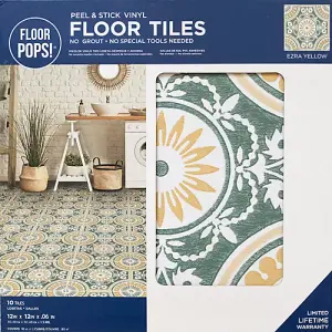 Floor Pops Ezra Yellow Self Adhesive Vinyl Floor Tiles Pack of 10 (0.93sqm)