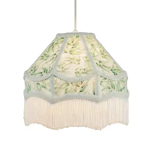 Victorian Empire Handmade Lamp Shade with Emerald Green Leaves and White Tassels