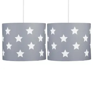 First Choice Lighting Set of 2 Grey with White Stars 25cm Light Shades