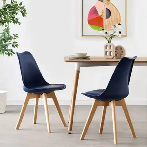 Thomasin Faux Leather Upholstered Side Chair |  Dining Chair |  Wooden Legs Plastic Body (Set of 2) Blue