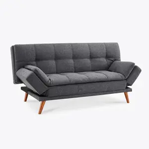 Duncan Fabric Sofa Bed With Wooden Legs and Adjustable Armrests, Dark Grey