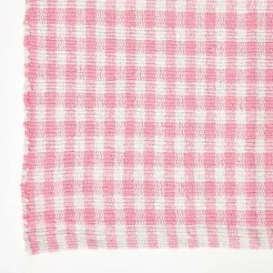 Homescapes Cotton Gingham Check Rug Hand Woven Pink White, 66 x 200 cm