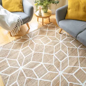 Handwoven Natural Beige Geometric Jute Area Rug 120x170cm