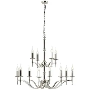 Avery Ceiling Pendant Chandelier Light 12 Lamp Bright Nickel Curved Candelabra