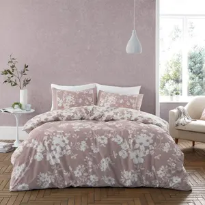 Mancuso Cotton Blend Floral Duvet Cover Set with Pillowcases Pink / Double