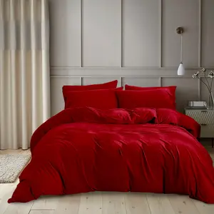 Kiranjot Microfibre 200 TC Reversible Modern & Contemporary Duvet Cover Set With Pillow Cases Red / Super King - 2 Standard Pillowcases