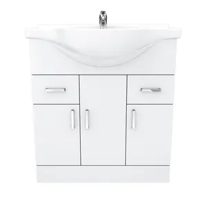 Nes Home 750mm Floorstanding 3 Door Vanity Basin Unit White