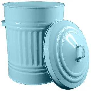 Duck Egg Blue Metal Bin with Dustbin Lid Strong Steel 30L Bin Ideal for Kitchen Bathroom Rubbish Bin Animal Feed Pet Food