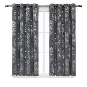 Deconovo Eyelet Blackout Curtains Thermal Insulated Silver Foil Printed W46 x L72 Inch, Light Grey 1 Pair