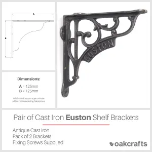 Oakcrafts - Pair of Antique Cast Iron London Euston Shelf Brackets - 125mm x 125mm