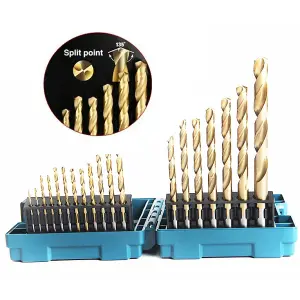 Makita 19 Piece HSS TiN Metal Steel Drill Bit Set Titanium 1-10mm Bits + Case