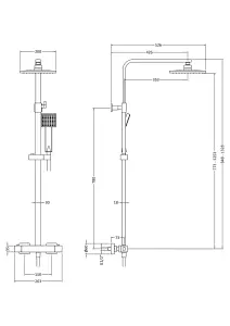 Square Thermostatic Shower Kit with Fixed Head & Adjustable Handset - Matt Black