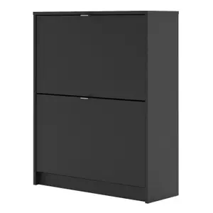 Shoes Shoe cabinet  w. 2 tilting doors and 2 layers Matt Black