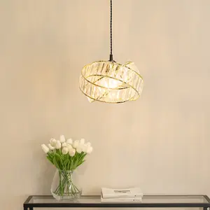 ValueLights Hudson Acrylic Jewel Gold Intertwined Twisted Easy Fit Lamp Shade with LED Bulb