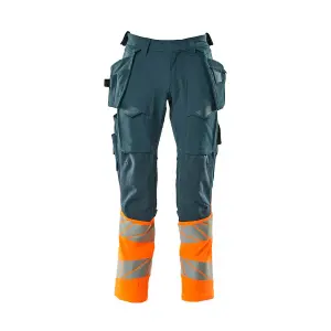 Mascot Accelerate Safe Trousers with Holster Pockets - Dark Petroleum/Hi-Vis Orange   (34.5) (Leg Length - Long)