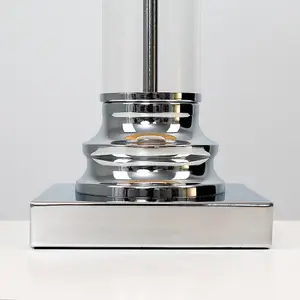 ValueLights Knowles Modern Clear Glass Column Design Touch Table Lamp with Black Tapered Shade