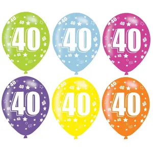 Amscan Latex 40th Birthday Balloons (Pack of 6) Green/Blue/Purple/Yellow/Pink/Orange (One Size)