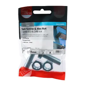 Timco - Set Screws & Hex Nuts - Grade 8.8 - Zinc (Size M12 x 35 - 2 Pieces)