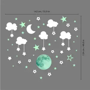 Walplus Combo Kids Wall Sticker - White Sky With Glowing Stars And Moon PVC